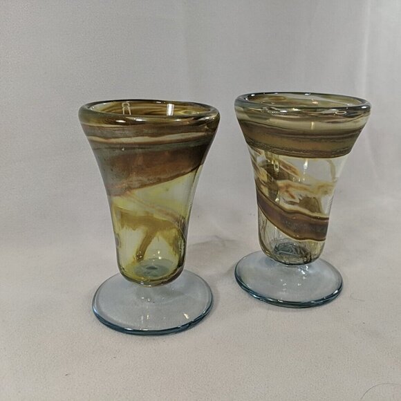 David Paterson 1995 2 Set Art Glass Pedestal Wine Goblets Blown Vintage Canadian - Picture 10 of 13